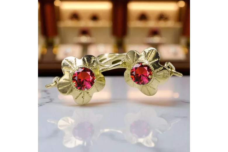Earrings Vintage Ruby 14K Yellow gold vec028y